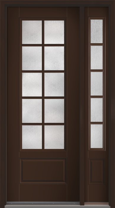 96" Rainglass Colonial 10 Lite SDL Smooth 3/4 Lite 1 Panel Fiberglass Single Door, Sidelite