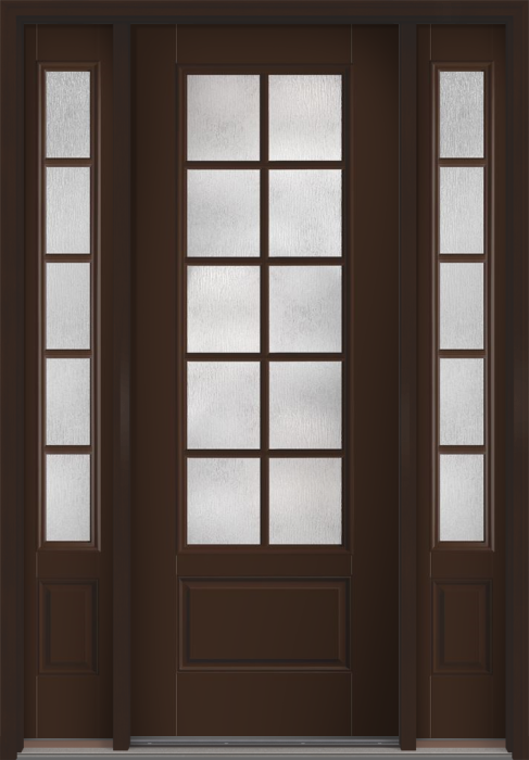96" Rainglass Colonial 10 Lite SDL Smooth 3/4 Lite 1 Panel Fiberglass Single Door, Sidelites