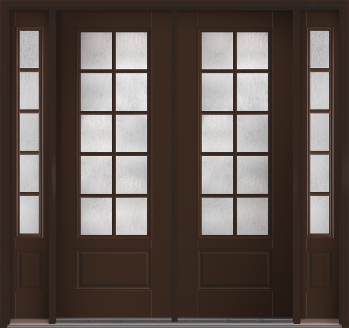96" Rainglass Colonial 10 Lite SDL Smooth 3/4 Lite 1 Panel Fiberglass Double Door, Sidelites