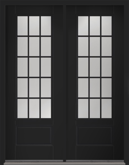 96" Clear Colonial 15 Lite Fixed Grilles Smooth 3/4 Lite 1 Panel Fiberglass Double Door