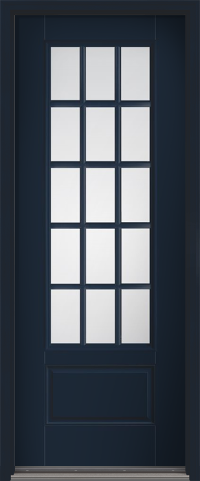 96" Low-E Colonial 15 Lite SDL Smooth 3/4 Lite 1 Panel Fiberglass Single Door
