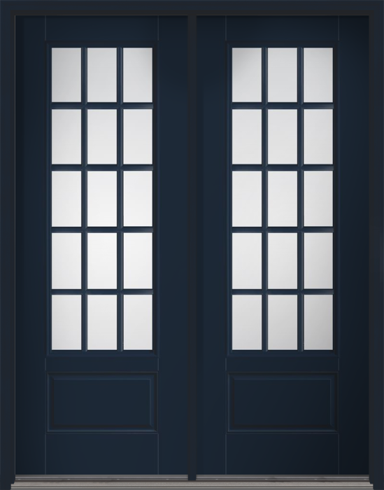 96" Low-E Colonial 15 Lite SDL Smooth 3/4 Lite 1 Panel Fiberglass Double Door