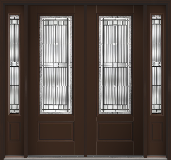 96" Saratoga 3/4 Lite 1 Panel Smooth Fiberglass Double Door, Sidelites