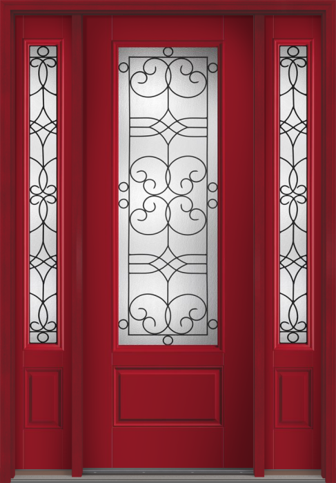 96" Salinas 3/4 Lite 1 Panel Smooth Fiberglass Single Door, Sidelites
