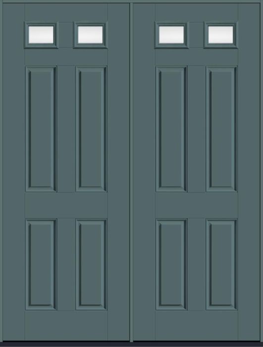 96" Low-E Top View 2 Lite 4 Panel Smooth Fiberglass Double Door