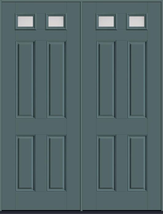 96" Satin Etch Top View 2 Lite 4 Panel Smooth Fiberglass Double Door