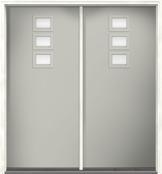 80" Clear Modern Pulse Echo 3-Lite Top Center Cluster Smooth Fiberglass Double Door
