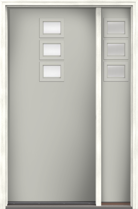 80" Clear Modern Pulse Echo 3-Lite Top Center Cluster Smooth Fiberglass Single Door, Sidelite