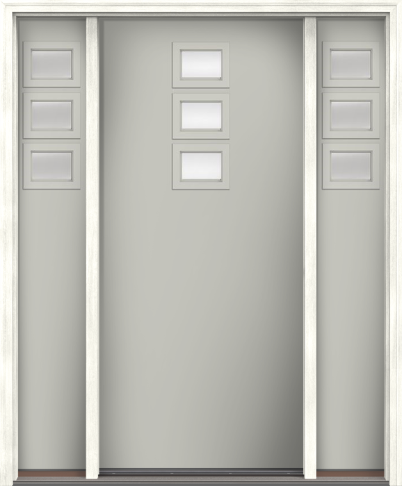 80" Clear Modern Pulse Echo 3-Lite Top Center Cluster Smooth Fiberglass Single Door, Sidelites