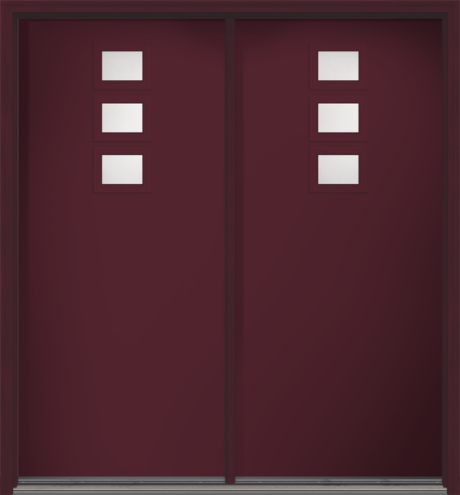80" Satin Etch Modern Pulse Echo 3-Lite Top Center Cluster Smooth Fiberglass Double Door