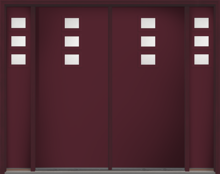 80" Satin Etch Modern Pulse Echo 3-Lite Top Center Cluster Smooth Fiberglass Double Door, Sidelites