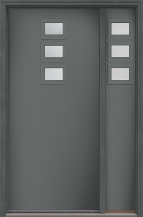 80" Granite Modern Pulse Echo 3-Lite Top Center Cluster Smooth Fiberglass Single Door, Sidelite