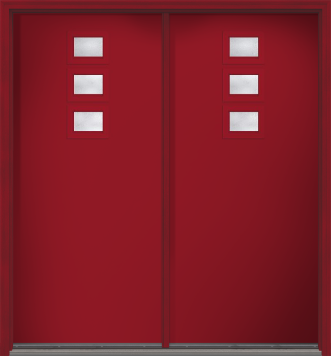 80" Rainglass Modern Pulse Echo 3-Lite Top Center Cluster Smooth Fiberglass Double Door