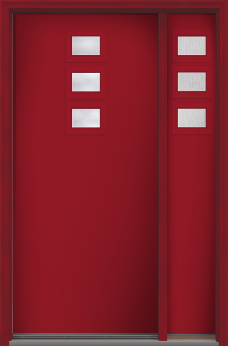 80" Rainglass Modern Pulse Echo 3-Lite Top Center Cluster Smooth Fiberglass Single Door, Sidelite