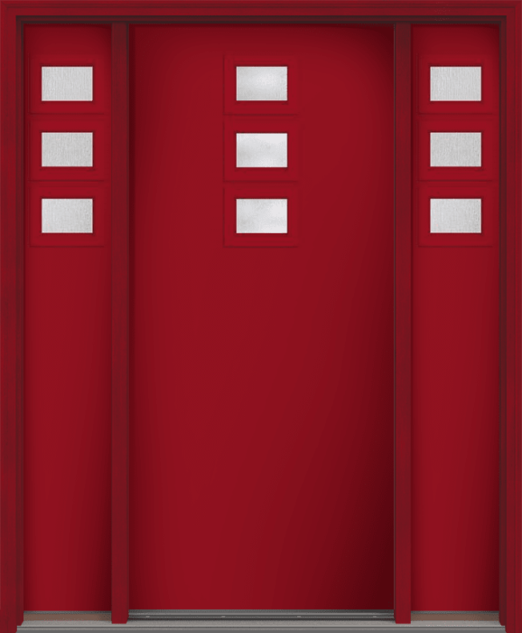 80" Rainglass Modern Pulse Echo 3-Lite Top Center Cluster Smooth Fiberglass Single Door, Sidelites