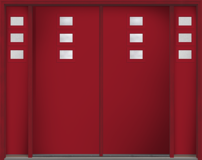 80" Rainglass Modern Pulse Echo 3-Lite Top Center Cluster Smooth Fiberglass Double Door, Sidelites