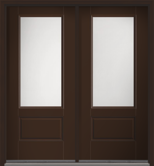 80" Satin Etch 3/4 Lite 1 Panel Smooth Fiberglass Double Door