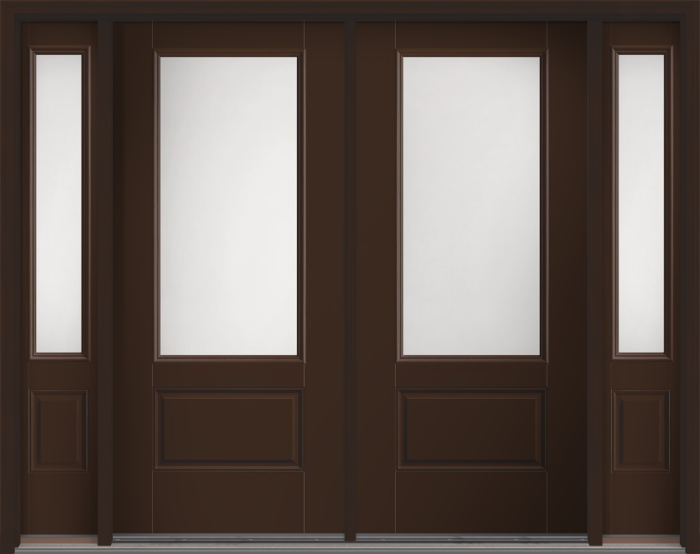 80" Satin Etch 3/4 Lite 1 Panel Smooth Fiberglass Double Door, Sidelites