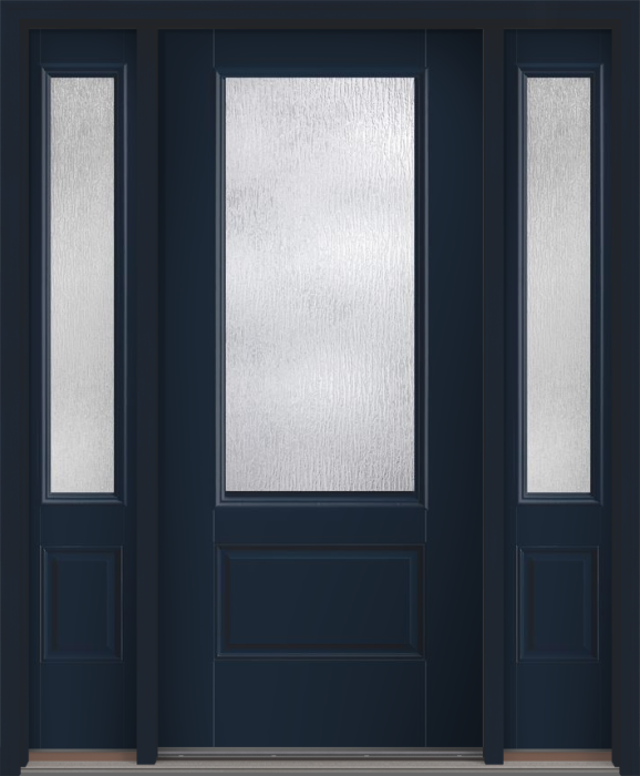 80" Rainglass 3/4 Lite 1 Panel Smooth Fiberglass Single Door, Sidelites