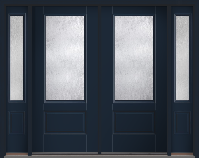 80" Rainglass 3/4 Lite 1 Panel Smooth Fiberglass Double Door, Sidelites
