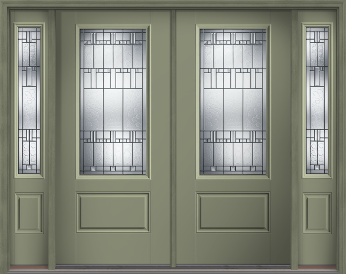80" Sedona 3/4 Lite 1 Panel Smooth Fiberglass Double Door, Sidelites