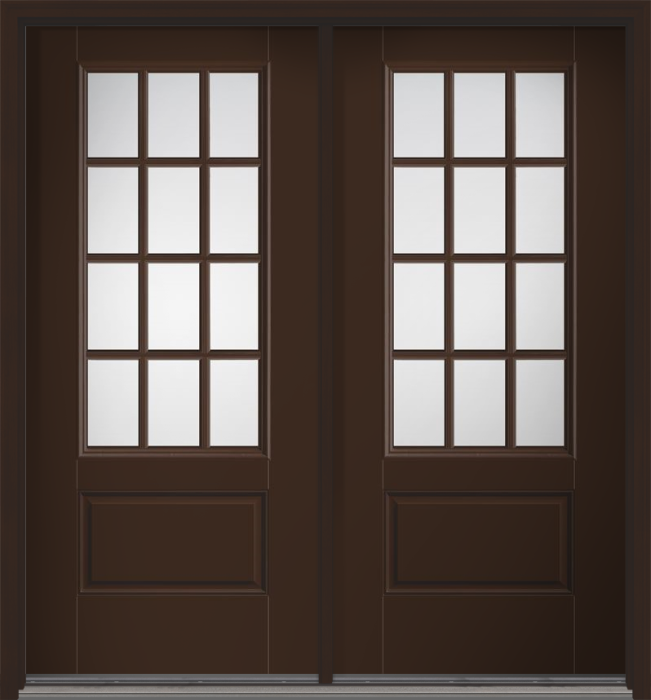 80" Clear Colonial 12 Lite SDL Smooth 3/4 Lite 1 Panel Fiberglass Double Door