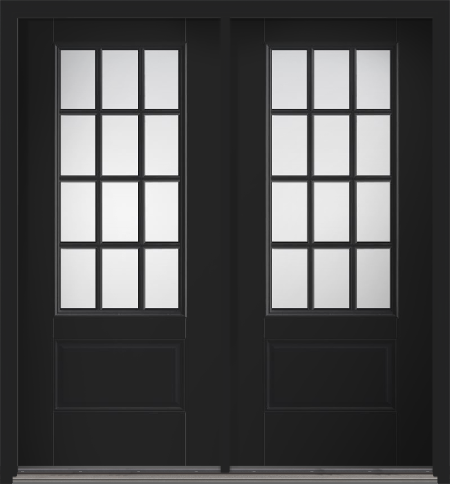 80" Low-E Colonial 12 Lite SDL Smooth 3/4 Lite 1 Panel Fiberglass Double Door