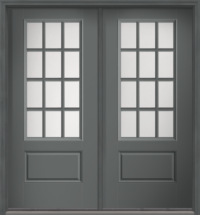80" Satin Etch Colonial 12 Lite SDL Smooth 3/4 Lite 1 Panel Fiberglass Double Door