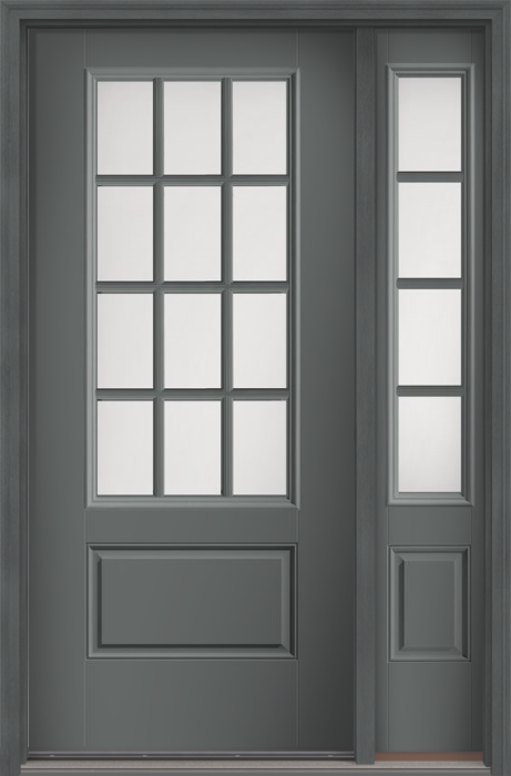 80" Satin Etch Colonial 12 Lite SDL Smooth 3/4 Lite 1 Panel Fiberglass Single Door, Sidelite