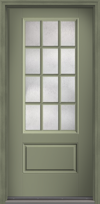 80" Rainglass Colonial 12 Lite SDL Smooth 3/4 Lite 1 Panel Fiberglass Single Door