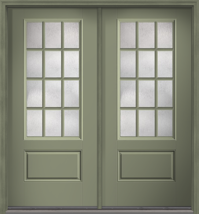 80" Rainglass Colonial 12 Lite SDL Smooth 3/4 Lite 1 Panel Fiberglass Double Door
