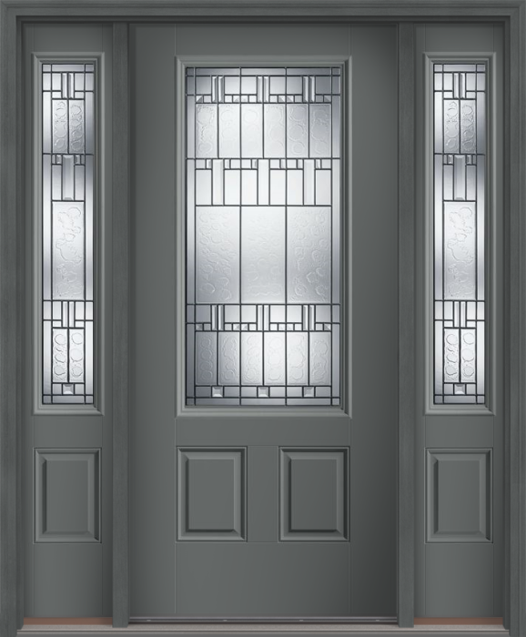 80" Sedona 3/4 Lite 2 Panel Smooth Fiberglass Single Door, Sidelites