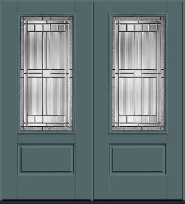 80" Saratoga 3/4 Lite 1 Panel Smooth Fiberglass Double Door
