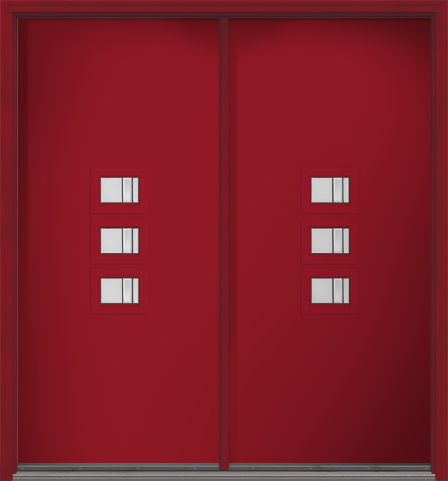 80" Axis Modern Pulse Echo 3-Lite Middle Center Cluster Smooth Fiberglass Double Door