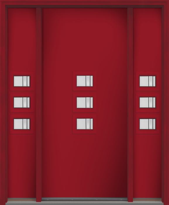 80" Axis Modern Pulse Echo 3-Lite Middle Center Cluster Smooth Fiberglass Single Door, Sidelites