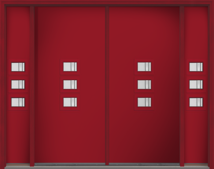 80" Axis Modern Pulse Echo 3-Lite Middle Center Cluster Smooth Fiberglass Double Door, Sidelites