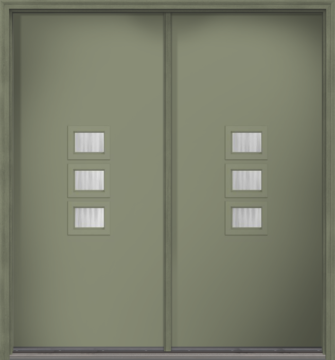 80" Chinchilla Modern Pulse Echo 3-Lite Middle Center Cluster Smooth Fiberglass Double Door