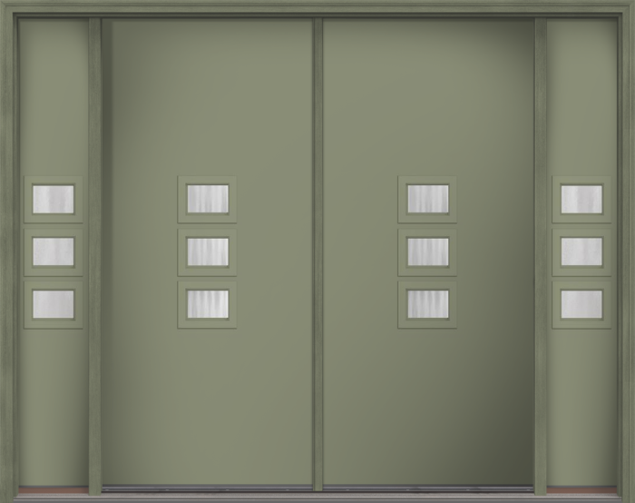 80" Chinchilla Modern Pulse Echo 3-Lite Middle Center Cluster Smooth Fiberglass Double Door, Sidelites