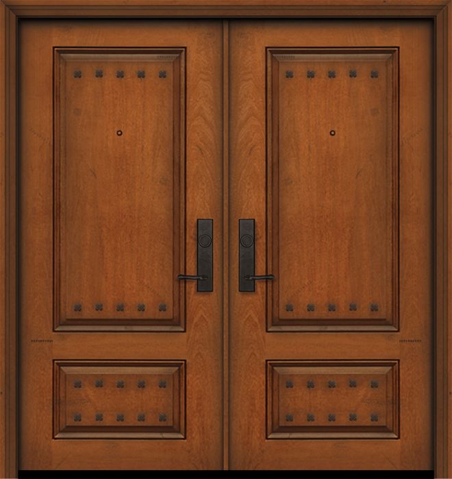 80" Double 2 Panel Square Mahogany Door with Clavos