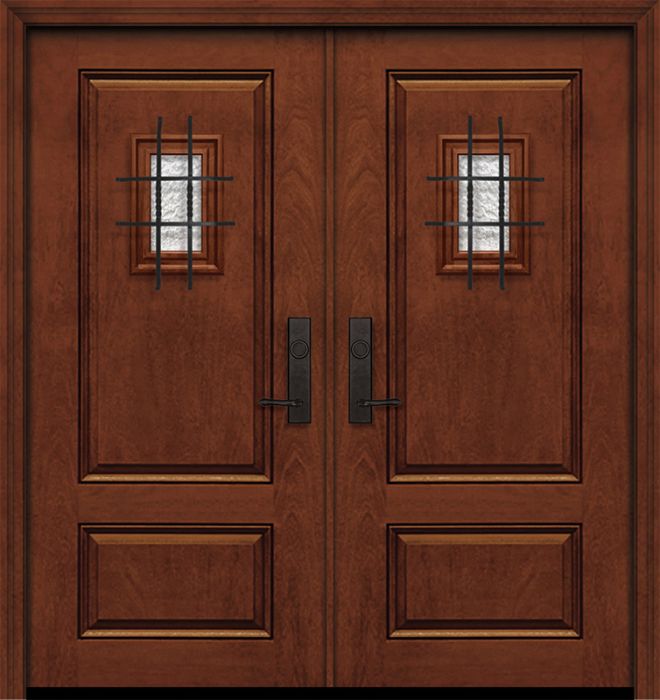 80" Double 2 Panel Square Mahogany Door with Speakeasy