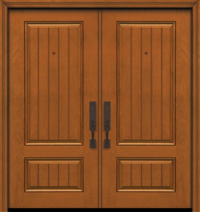 IMPACT | 80" Double 2 Panel Square V-Grooved Mahogany Door