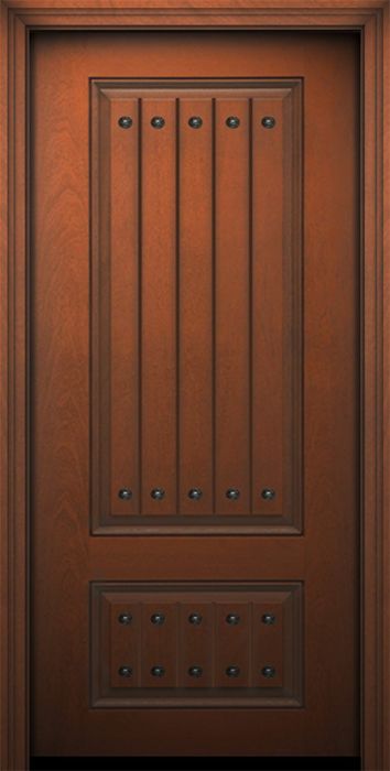 80" 2 Panel Square V-Grooved Mahogany Door with Clavos