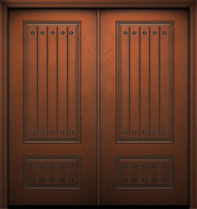 IMPACT | 80" Double 2 Panel Square V-Grooved Mahogany Door with Clavos
