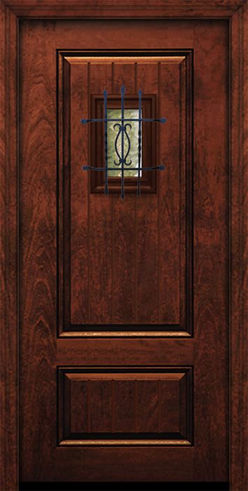 IMPACT | 80" 2 Panel Square V-Grooved Mahogany Door with Speakeasy