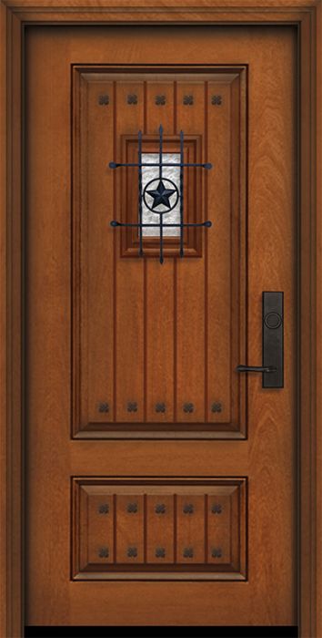 80" 2 Panel Square V-Grooved Mahogany Door with Speakeasy & Clavos