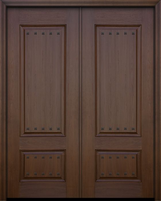IMPACT | 96" Double 2 Panel Square Mahogany Door with Clavos