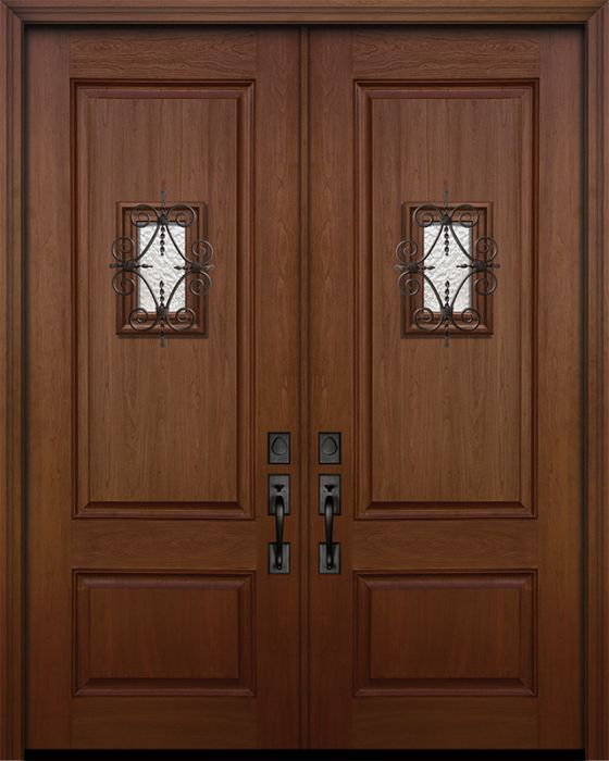 96" Double 2 Panel Square Mahogany Door with Speakeasy