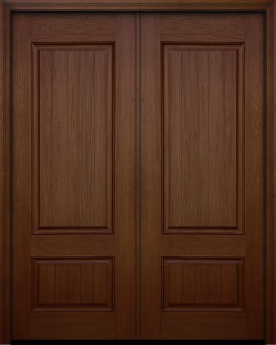 96" Double 2 Panel Square V-grooved Mahogany Door