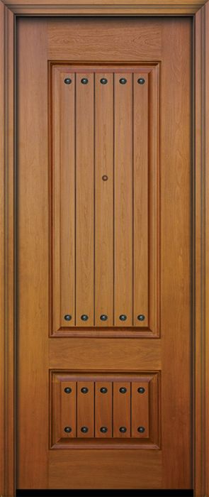 IMPACT | 96" 2 Panel Square V-Grooved Mahogany Door with Clavos