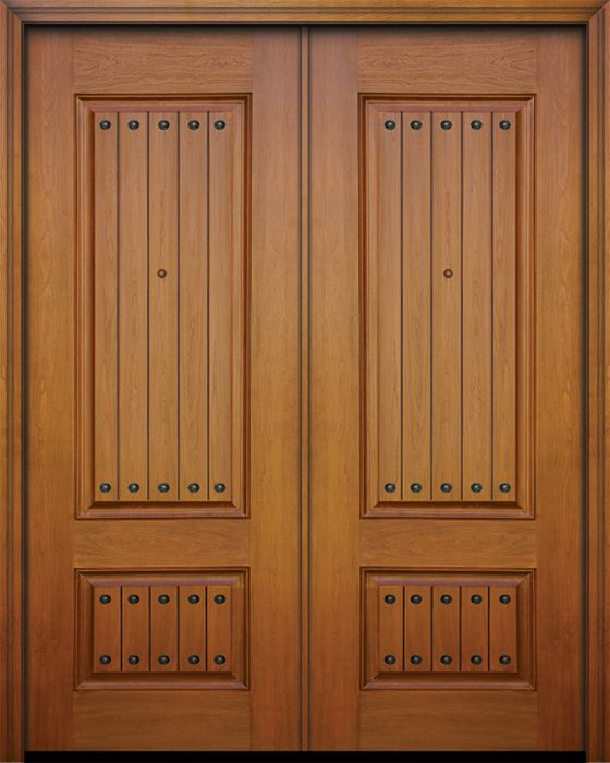 IMPACT | 96" Double 2 Panel Square V-Grooved Mahogany Door with Clavos